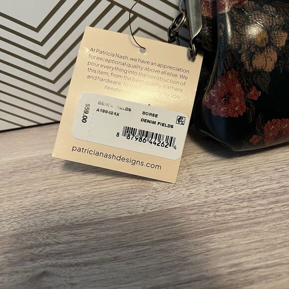 NWT PATRICIA NASH BORSE Leather Coin Purse Vintage Floral Brocade Denim Fields - Picture 3 of 12